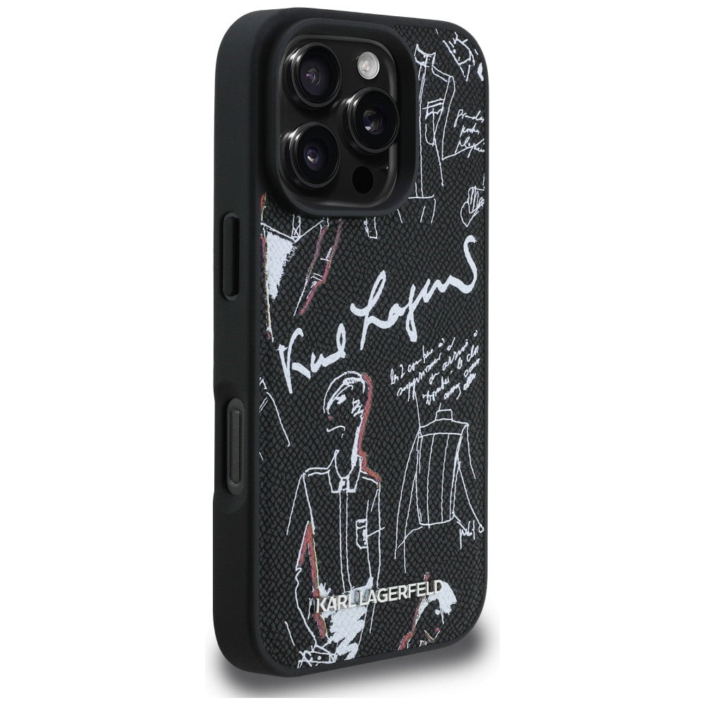 Karl Lagerfeld Grained Pattern &amp; Logo MagSafe Case for iPhone 16 Pro - Black_3