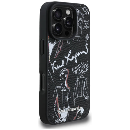 Karl Lagerfeld Grained Pattern &amp; Logo MagSafe Case for iPhone 16 Pro - Black_3