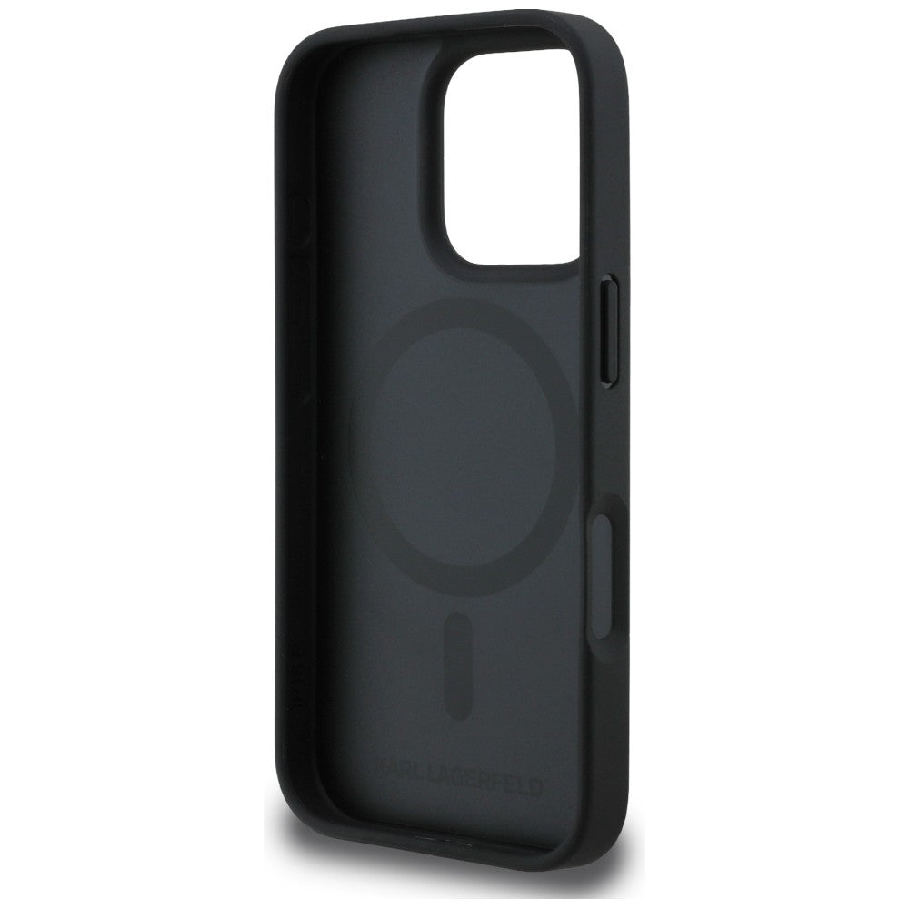 Karl Lagerfeld Grained Pattern &amp; Logo MagSafe Case for iPhone 16 Pro - Black_6