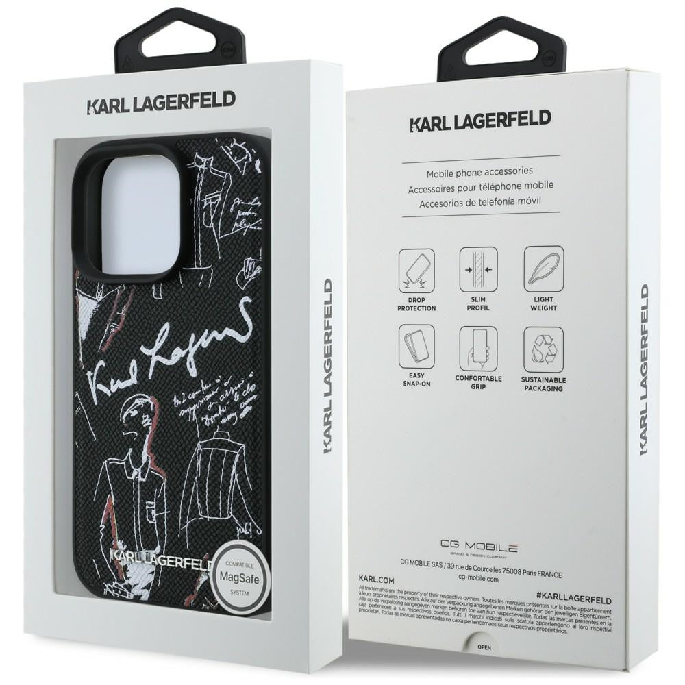 Karl Lagerfeld Grained Pattern &amp; Logo MagSafe Case for iPhone 16 Pro - Black_7