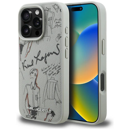 Karl Lagerfeld Grained Pattern &amp; Logo MagSafe Case for iPhone 16 Pro Max - Gray_0