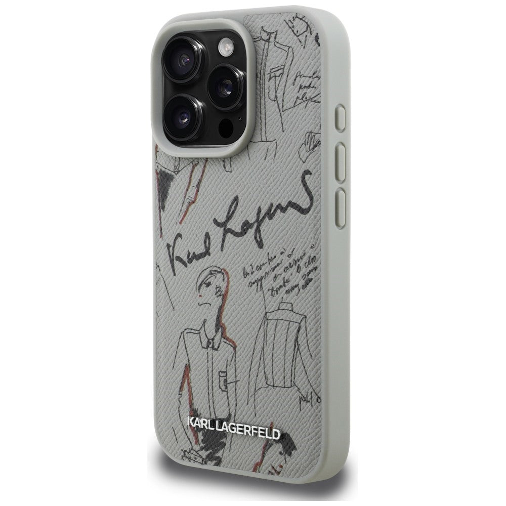 Karl Lagerfeld Grained Pattern &amp; Logo MagSafe Case for iPhone 16 Pro Max - Gray_1