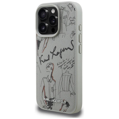 Karl Lagerfeld Grained Pattern &amp; Logo MagSafe Case for iPhone 16 Pro Max - Gray_1