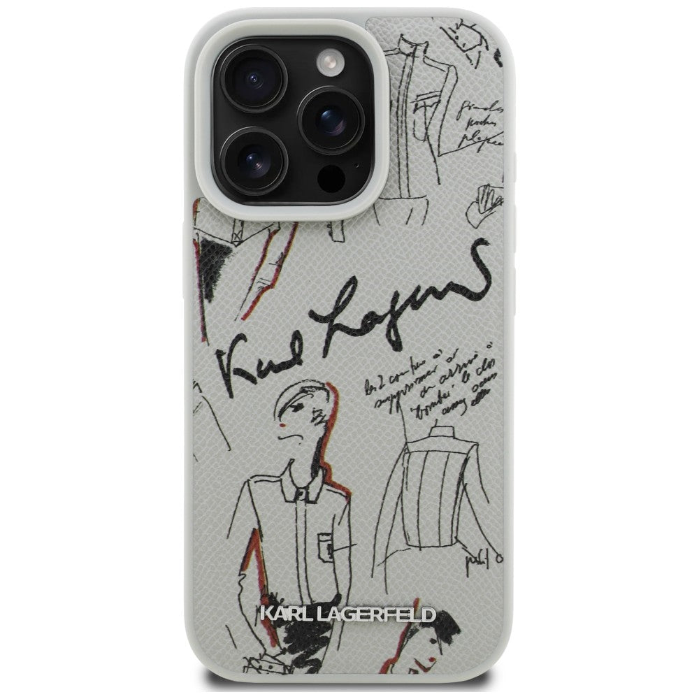 Karl Lagerfeld Grained Pattern &amp; Logo MagSafe Case for iPhone 16 Pro Max - Gray_2