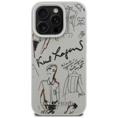 Karl Lagerfeld Grained Pattern &amp; Logo MagSafe Case for iPhone 16 Pro Max - Gray_2