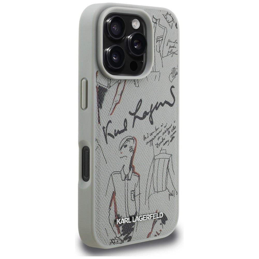 Karl Lagerfeld Grained Pattern &amp; Logo MagSafe Case for iPhone 16 Pro Max - Gray_3