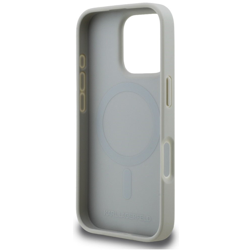 Karl Lagerfeld Grained Pattern &amp; Logo MagSafe Case for iPhone 16 Pro Max - Gray_6