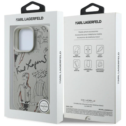 Karl Lagerfeld Grained Pattern &amp; Logo MagSafe Case for iPhone 16 Pro Max - Gray_7
