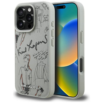 Karl Lagerfeld Grained Pattern &amp; Logo MagSafe Case for iPhone 16 Pro - Gray_0