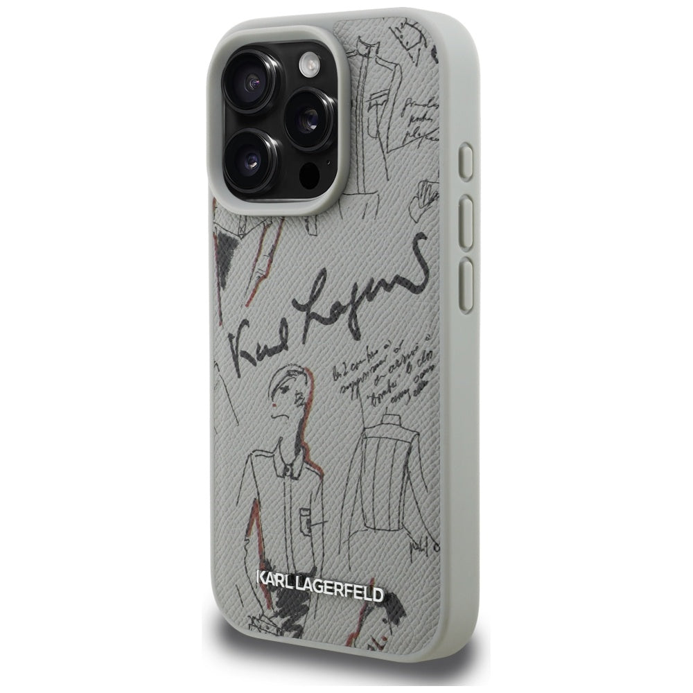 Karl Lagerfeld Grained Pattern &amp; Logo MagSafe Case for iPhone 16 Pro - Gray_1