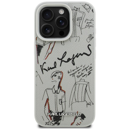 Karl Lagerfeld Grained Pattern &amp; Logo MagSafe Case for iPhone 16 Pro - Gray_2