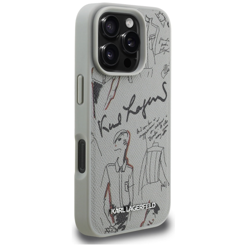 Karl Lagerfeld Grained Pattern &amp; Logo MagSafe Case for iPhone 16 Pro - Gray_3