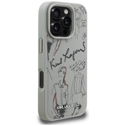Karl Lagerfeld Grained Pattern &amp; Logo MagSafe Case for iPhone 16 Pro - Gray_3