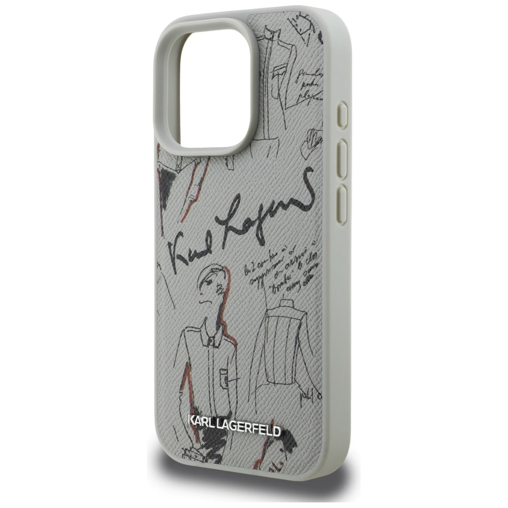 Karl Lagerfeld Grained Pattern &amp; Logo MagSafe Case for iPhone 16 Pro - Gray_5