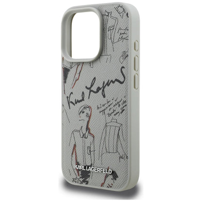 Karl Lagerfeld Grained Pattern &amp; Logo MagSafe Case for iPhone 16 Pro - Gray_5