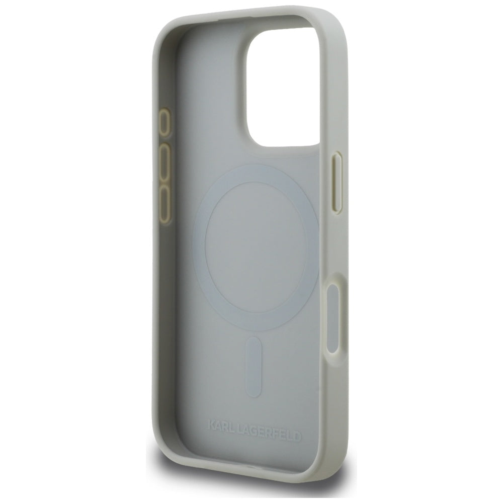 Karl Lagerfeld Grained Pattern &amp; Logo MagSafe Case for iPhone 16 Pro - Gray_6