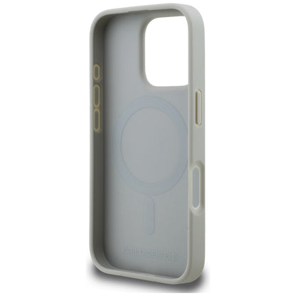 Karl Lagerfeld Grained Pattern &amp; Logo MagSafe Case for iPhone 16 Pro - Gray_6