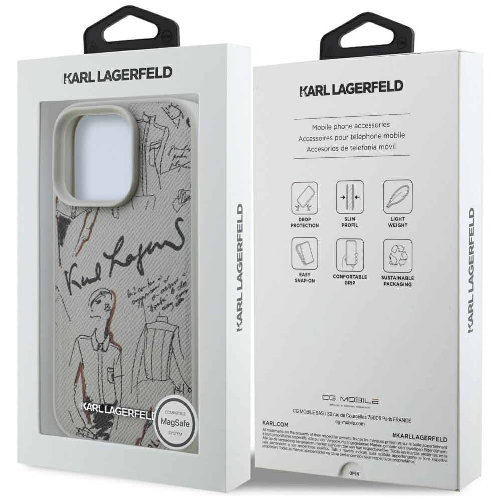Karl Lagerfeld Grained Pattern &amp; Logo MagSafe Case for iPhone 16 Pro - Gray_7