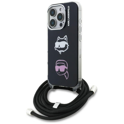 Karl Lagerfeld IML Crossbody Karl&amp;Choupette Head Case for iPhone 16 Pro - Black_0