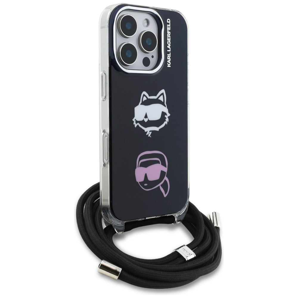 Karl Lagerfeld IML Crossbody Karl&amp;Choupette Head Case for iPhone 16 Pro - Black_2