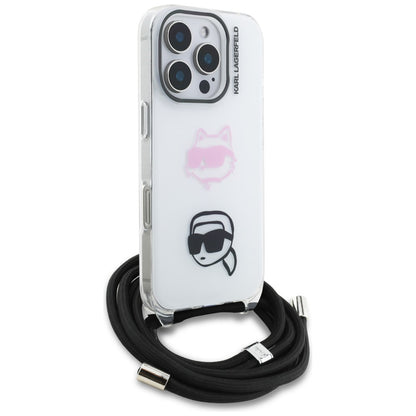 Karl Lagerfeld IML Crossbody Karl&amp;Choupette Head Case for iPhone 16 Pro Max - White_2