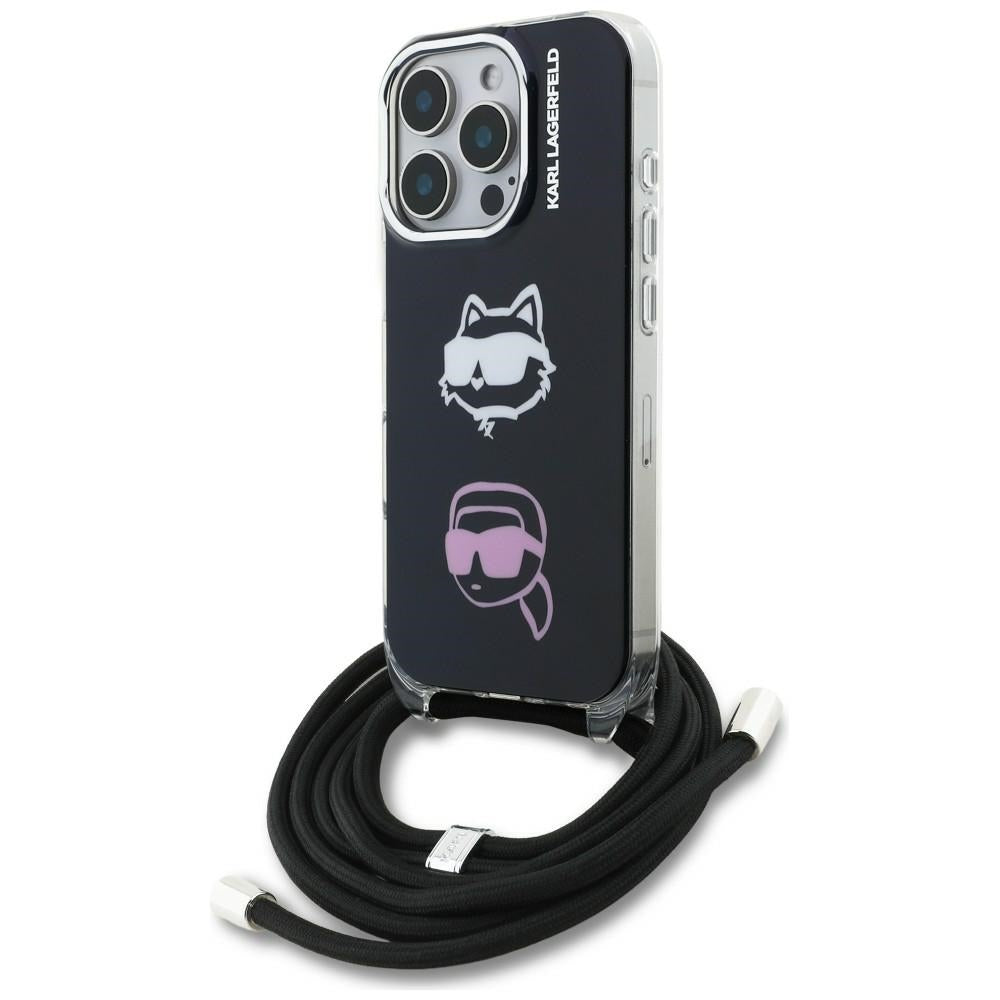 Karl Lagerfeld IML Crossbody Karl&amp;Choupette Head Case for iPhone 16 Pro Max - Black_0