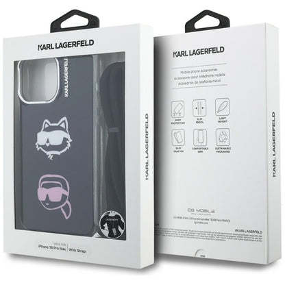 Karl Lagerfeld IML Crossbody Karl&amp;Choupette Head Case for iPhone 16 Pro Max - Black_6