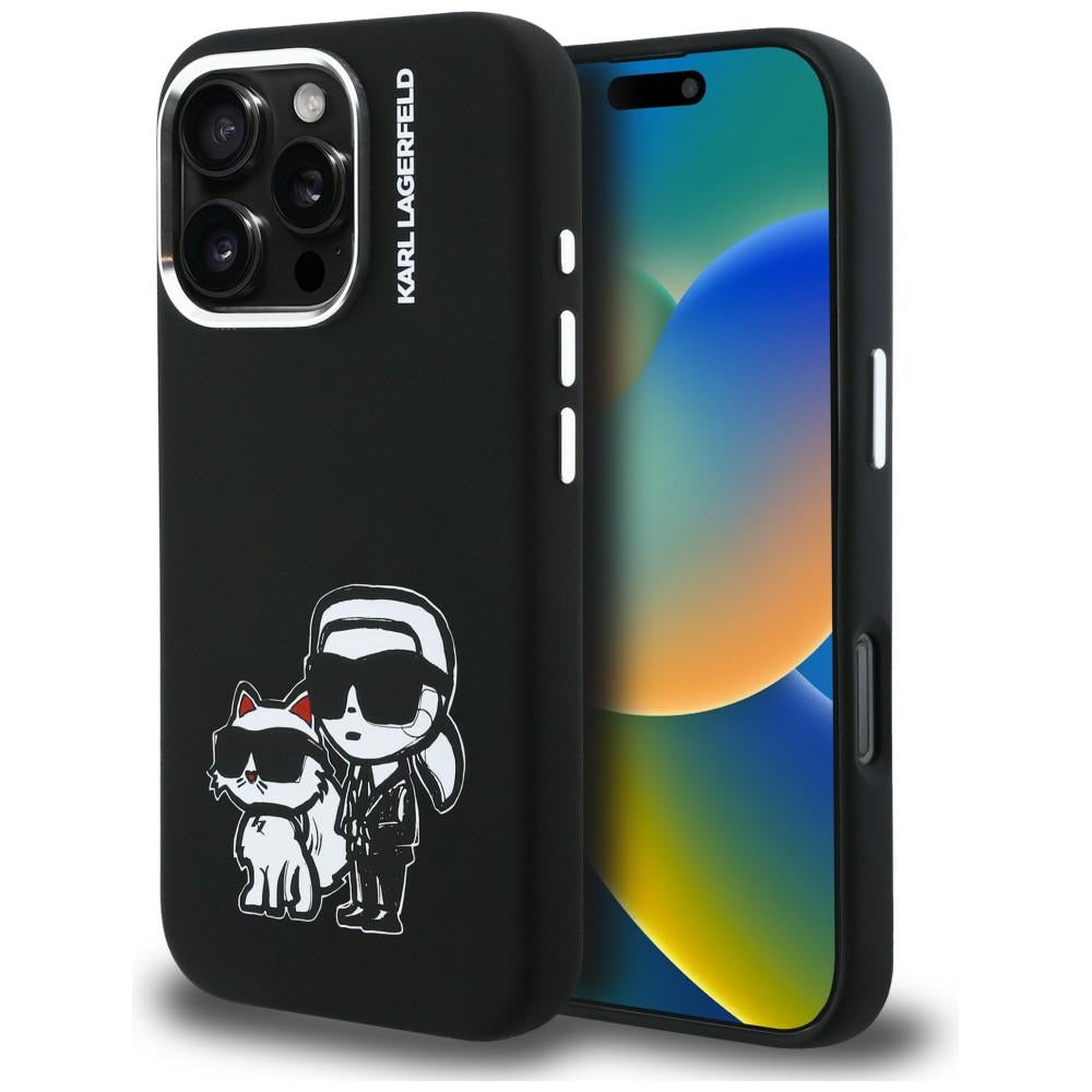 Karl Lagerfeld Silicone Karl&amp;Choupette Sketch MagSafe Case for iPhone 16 Pro Max - Black_0
