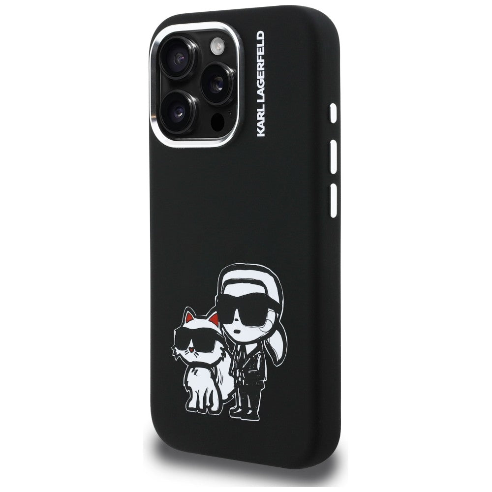 Karl Lagerfeld Silicone Karl&amp;Choupette Sketch MagSafe Case for iPhone 16 Pro Max - Black_1