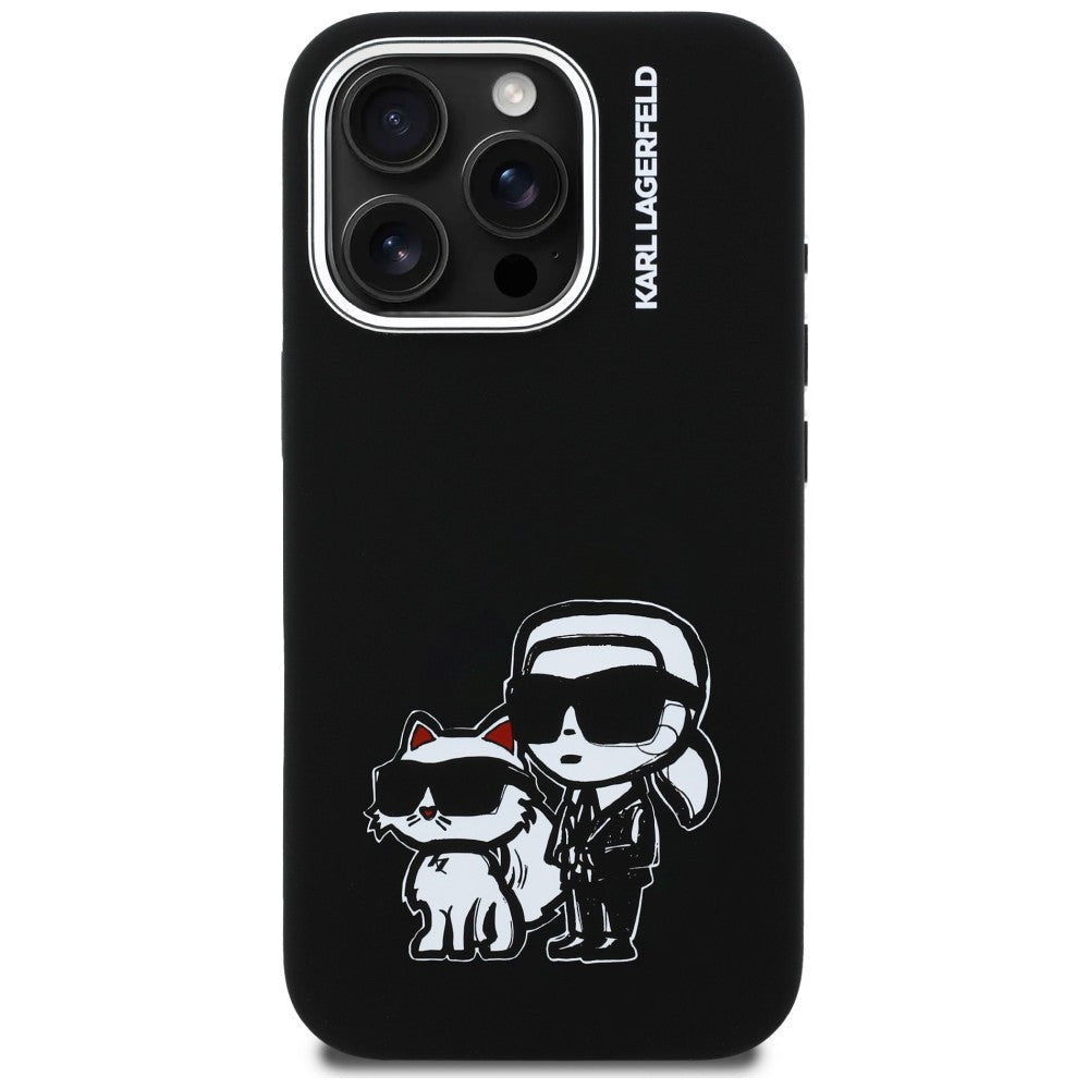 Karl Lagerfeld Silicone Karl&amp;Choupette Sketch MagSafe Case for iPhone 16 Pro Max - Black_2