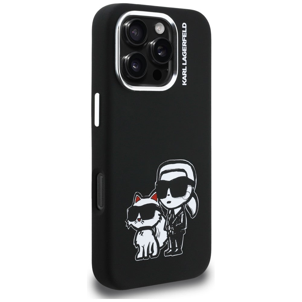 Karl Lagerfeld Silicone Karl&amp;Choupette Sketch MagSafe Case for iPhone 16 Pro Max - Black_3