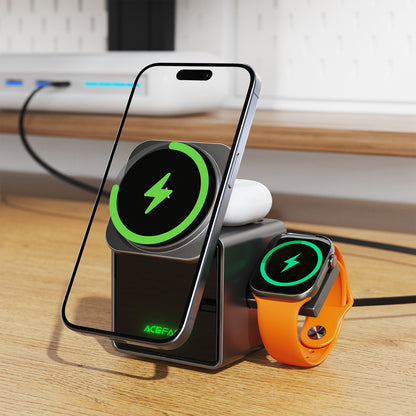 Acefast E34 22.5W 3-in-1 inductive charger with built-in cable for smartphone and smartwatch - gray_5