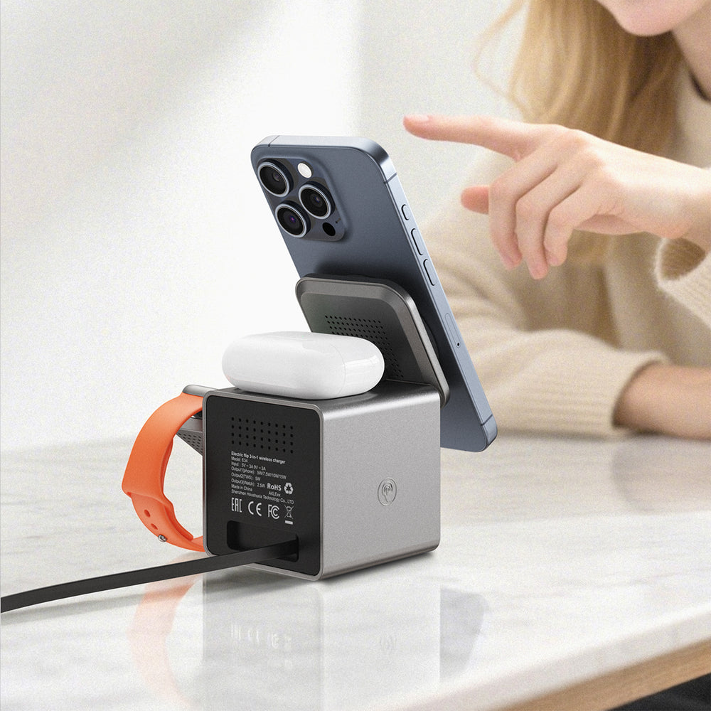 Acefast E34 22.5W 3-in-1 inductive charger with built-in cable for smartphone and smartwatch - gray_6