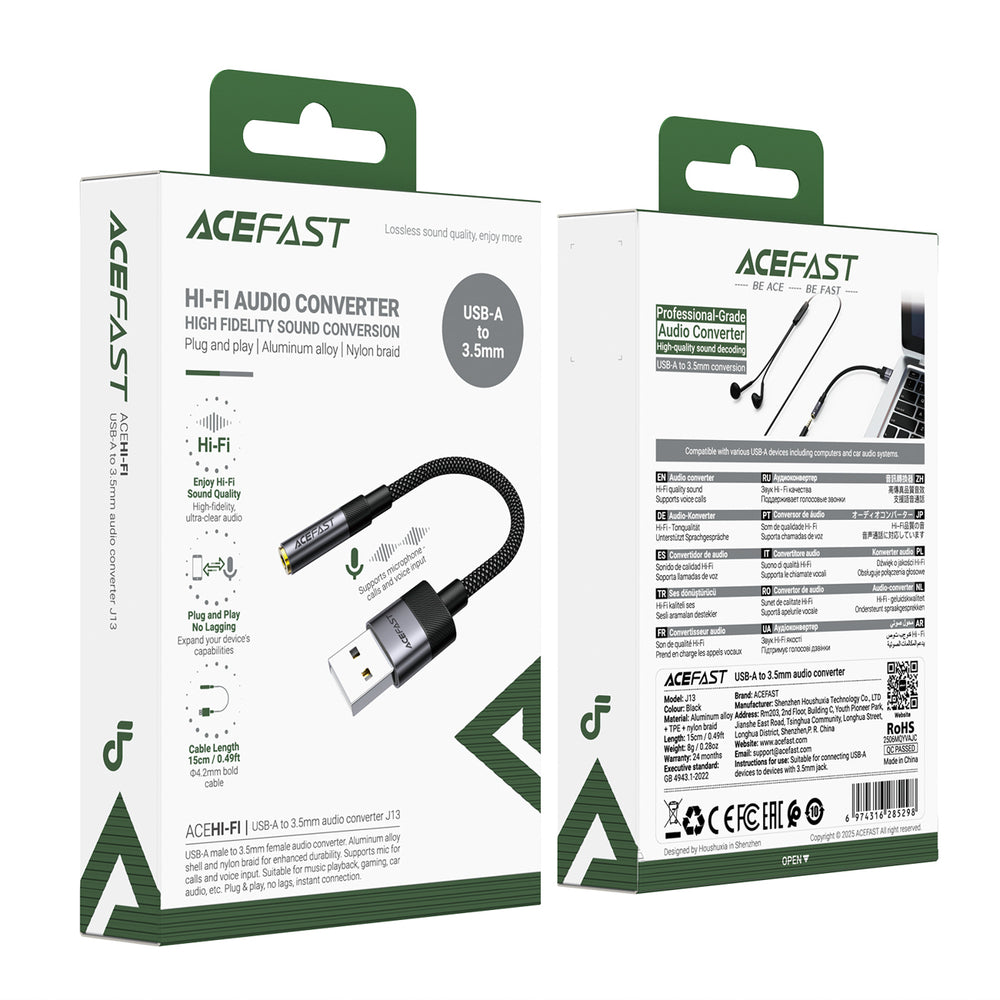 Audio Adapter Acefast J13, USB-A - 3.5mm, Black _4