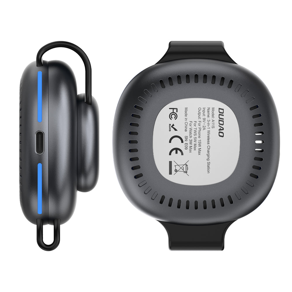 Dudao A11S 3-in-1 Wireless Charger Compatible with MagSafe Smartphone Smartwatch Headphones - Black_1