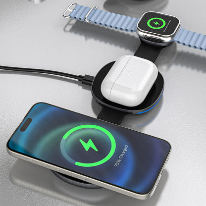Dudao A11S 3-in-1 Wireless Charger Compatible with MagSafe Smartphone Smartwatch Headphones - Black_3