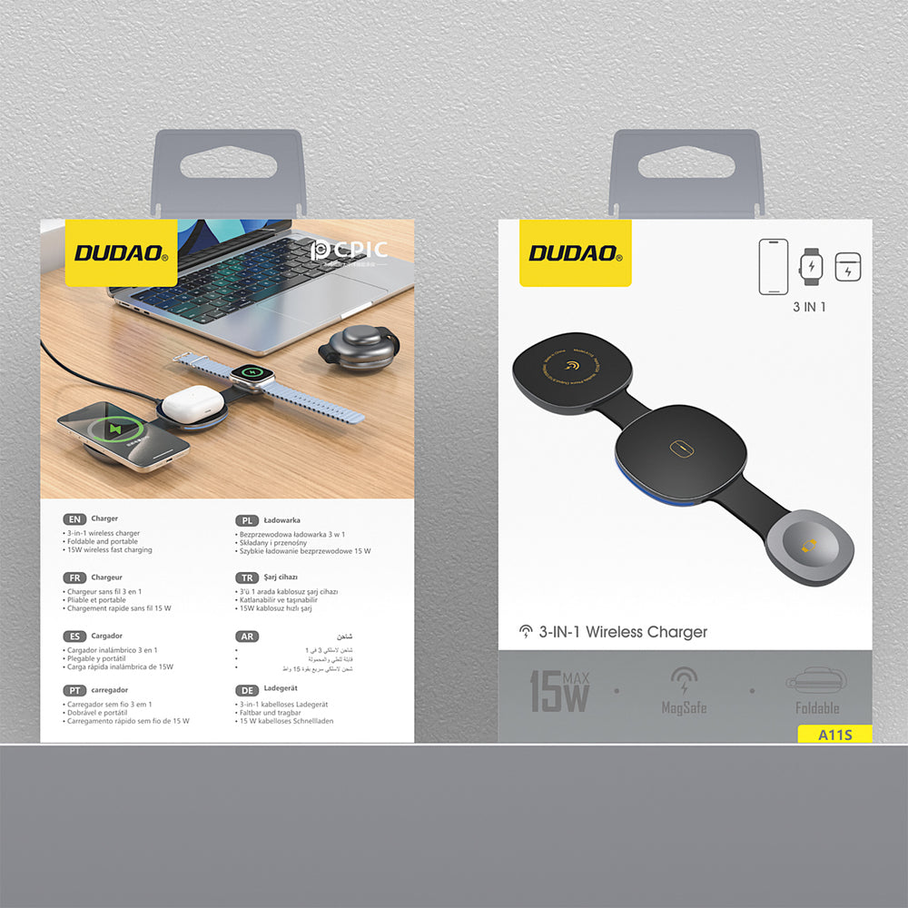Dudao A11S 3-in-1 Wireless Charger Compatible with MagSafe Smartphone Smartwatch Headphones - Black_7
