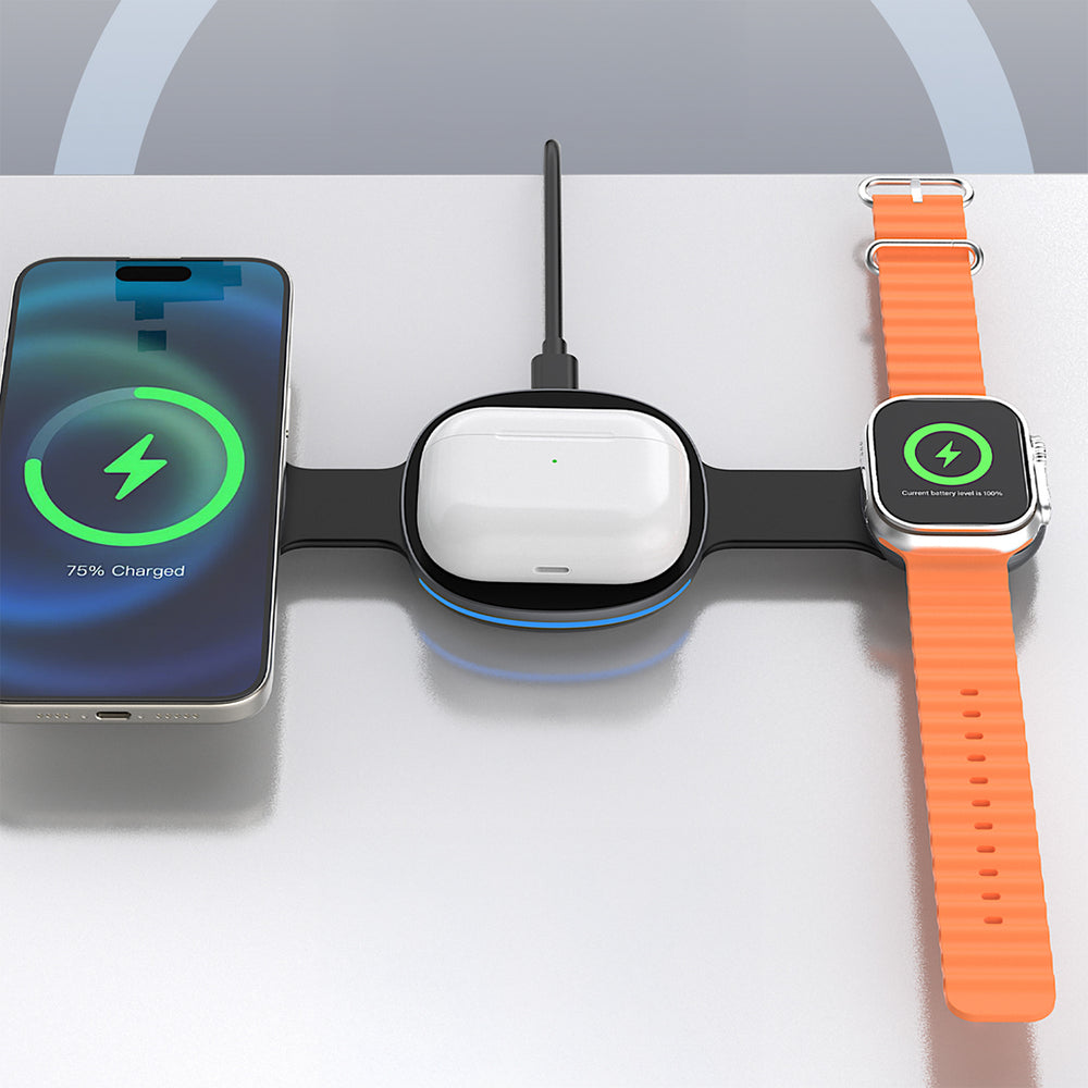 Dudao A11S 3-in-1 Wireless Charger Compatible with MagSafe Smartphone Smartwatch Headphones - Black_8