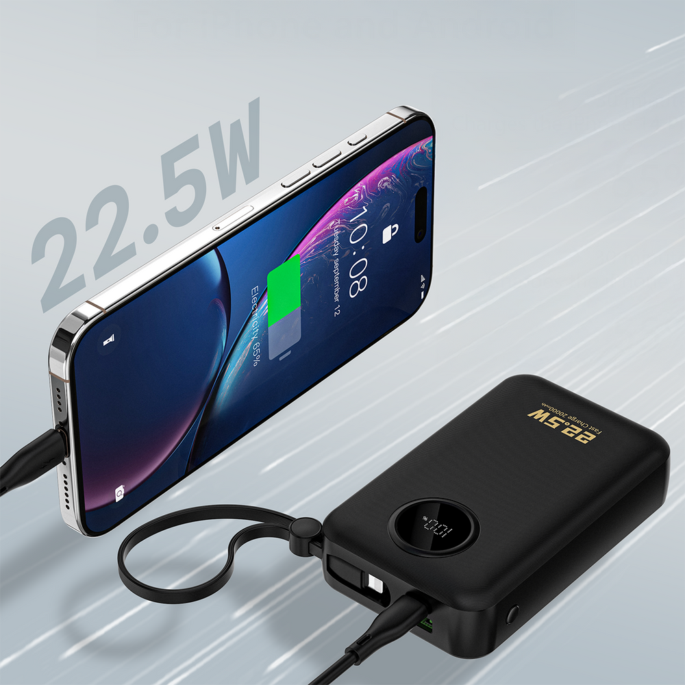 Dudao K14+ Powerbank 20000mAh 22.5W USB-C / USB-A / Built-in Lightning and USB-C Cables - Black_9