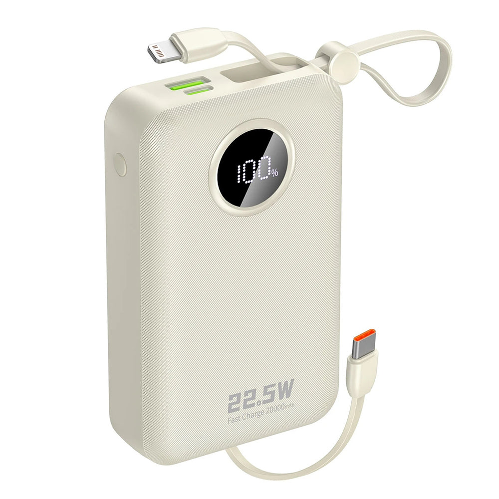 Dudao K14+ Powerbank 20000mAh 22.5W USB-C / USB-A / Built-in Lightning and USB-C Cables - White_0
