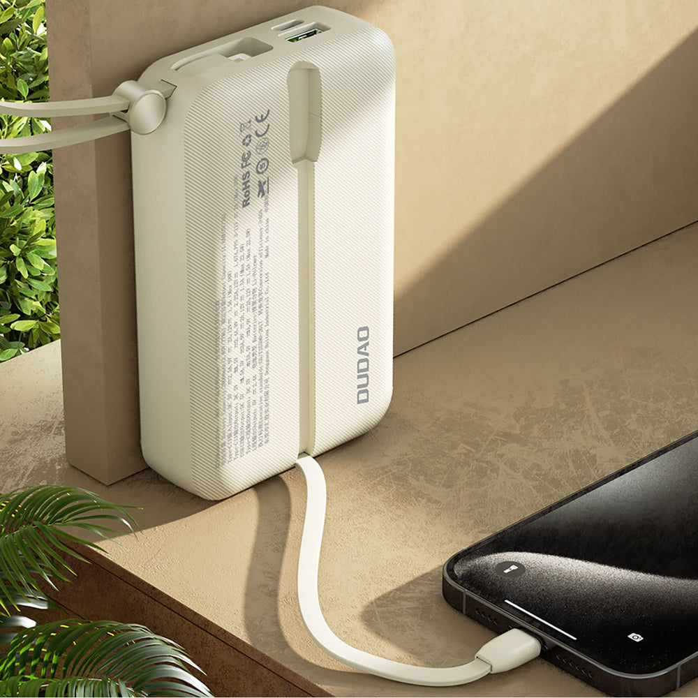 Dudao K14+ Powerbank 20000mAh 22.5W USB-C / USB-A / Built-in Lightning and USB-C Cables - White_3