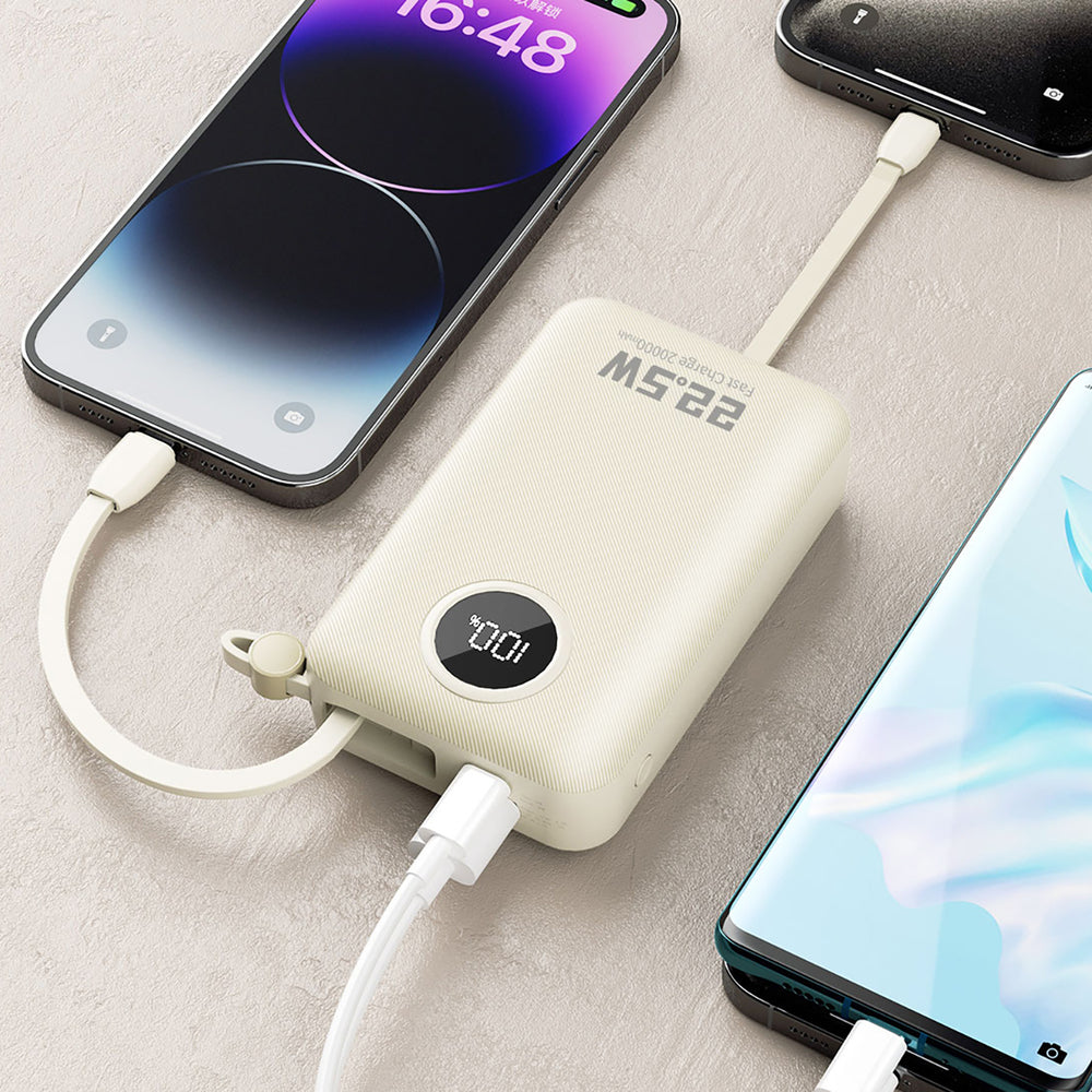 Dudao K14+ Powerbank 20000mAh 22.5W USB-C / USB-A / Built-in Lightning and USB-C Cables - White_4