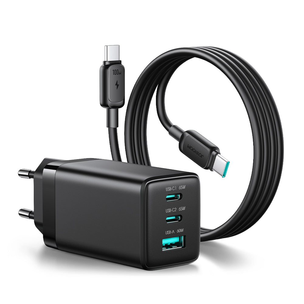Wall Charger Joyroom JR-TG10, 65W, 3.25A, 1 x USB-A - 2 x USB-C, with USB-C Cable, Black _0