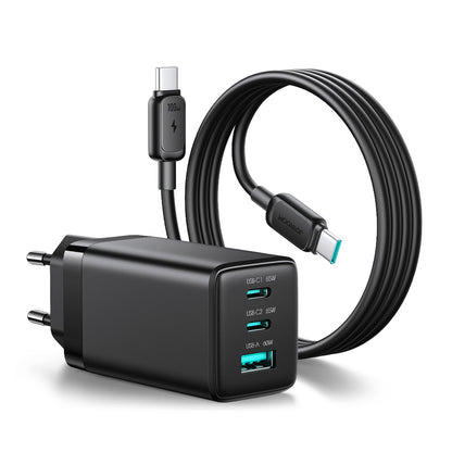 Wall Charger Joyroom JR-TG10, 65W, 3.25A, 1 x USB-A - 2 x USB-C, with USB-C Cable, Black _0