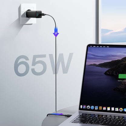 Wall Charger Joyroom JR-TG10, 65W, 3.25A, 1 x USB-A - 2 x USB-C, with USB-C Cable, Black _10