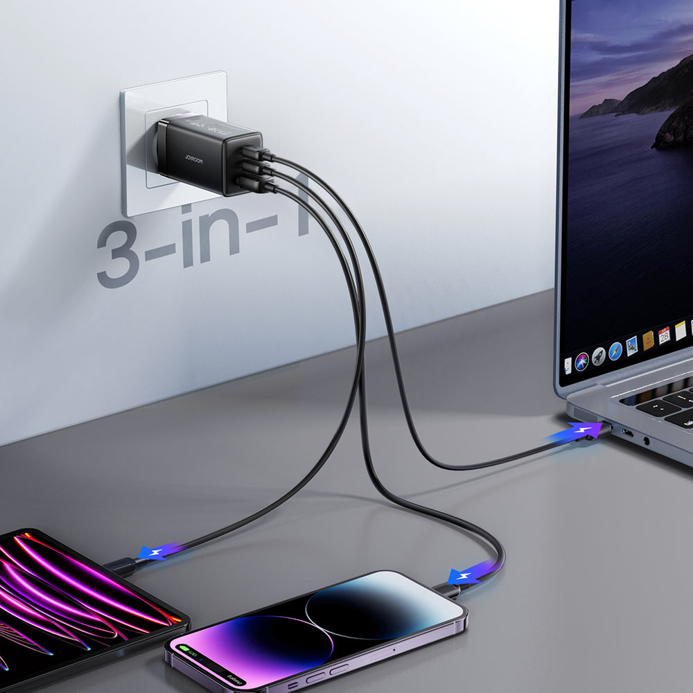 Wall Charger Joyroom JR-TG10, 65W, 3.25A, 1 x USB-A - 2 x USB-C, with USB-C Cable, Black _8
