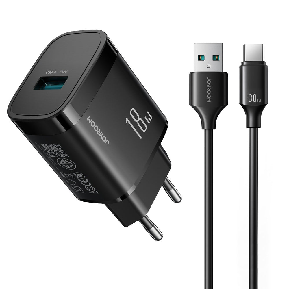 Wall Charger Joyroom JR-TF4, 18W, 3A, 1 x USB-A, with USB-C Cable, Black _0
