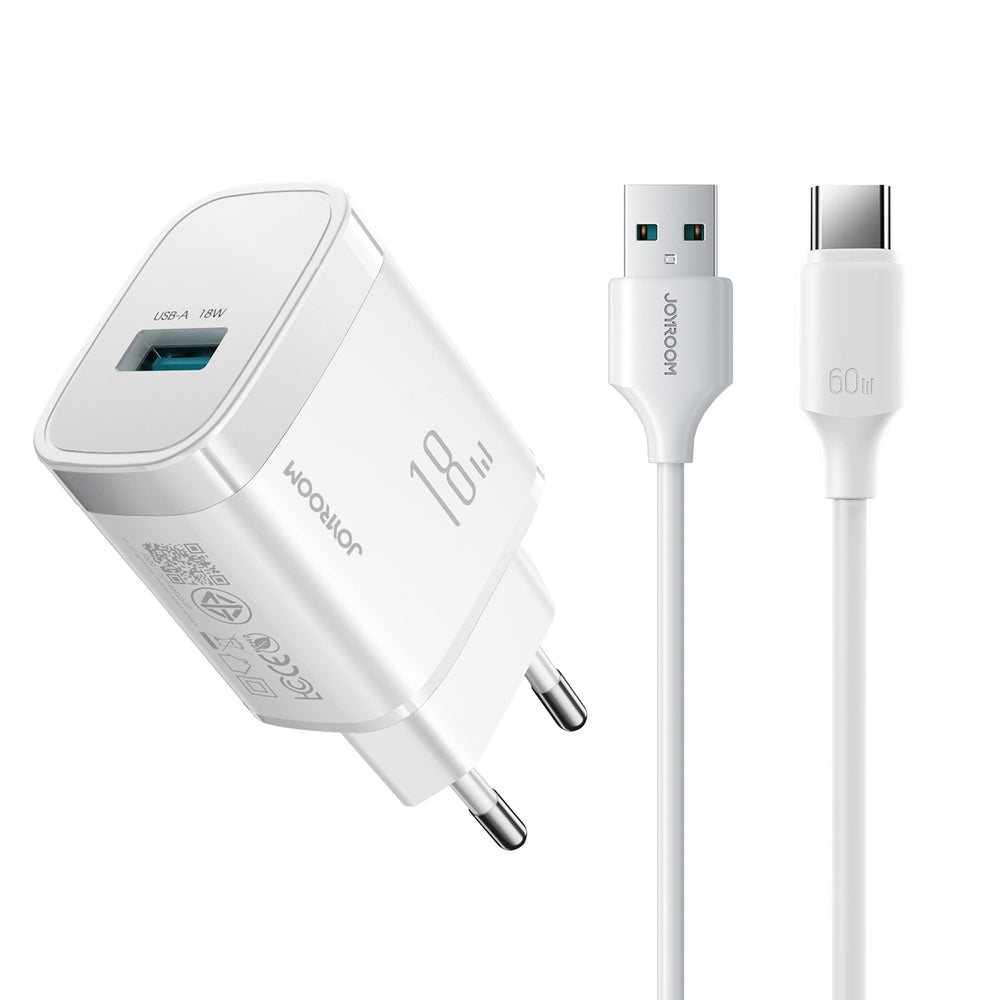Wall Charger Joyroom JR-TF4, 18W, 3A, 1 x USB-A, with USB-C Cable, White _0