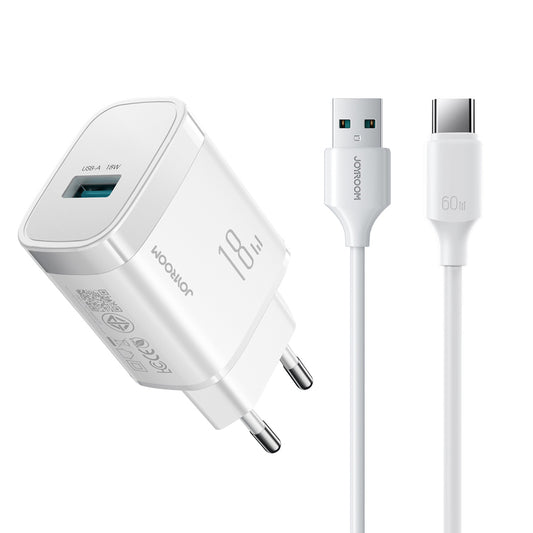 Wall Charger Joyroom JR-TF4, 18W, 3A, 1 x USB-A, with USB-C Cable, White _0