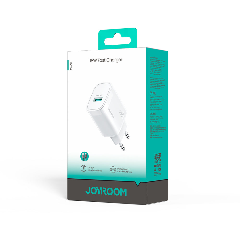 Wall Charger Joyroom JR-TF4, 18W, 3A, 1 x USB-A, with USB-C Cable, White _1